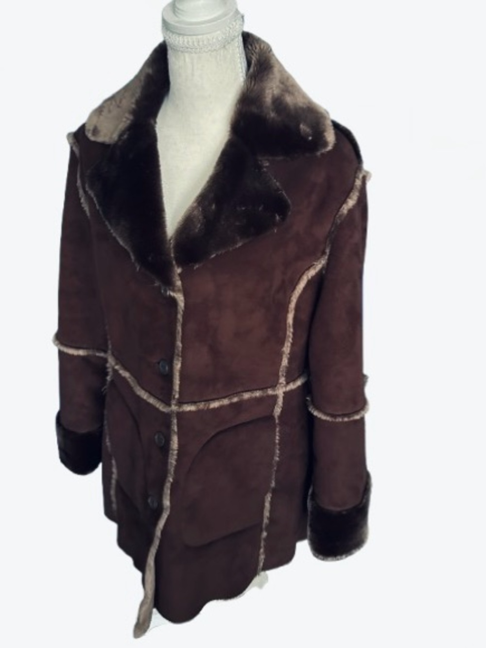 Bitter Chocolate Vegan MARKS & SPENCER Coat Faux Suede Leather Fur Jacket Medium